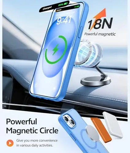 FNTCASE iPhone 15 uchun g‘ilof: iPhone 14 va iPhone 13 uchun g‘ilof [Magsafe bilan mos] Yarim shaffof mat magnitli telefon qopqog‘i - Harbiy darajadagi zarbadan himoya qiluvchi g‘iloflar - Muz ko‘k - 3