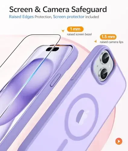 FNTCASE iPhone 15 uchun g'ilof: iPhone 14 va iPhone 13 uchun g'ilof [Magsafe bilan mos] Yarim shaffof matli g'iloflar [Ekran himoyachisi bilan] Harbiy standartga javob beruvchi zarbga chidamli himoya telefon qopqog'i - och binafsha - 4