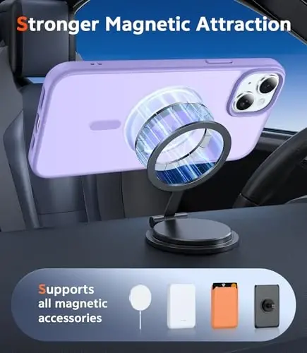 FNTCASE iPhone 15 uchun g‘ilof, matli: iPhone 14/13 uchun magnitli telefon g‘ilofi, ekran himoyachisi bilan, Magsafe bilan mos, yupqa, sarg‘aymaydigan, mustahkam himoyalovchi, shaffof (C-Siyohrang) - 4