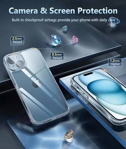 FNTCASE iPhone 15 uchun G'ilof Shaffof: iPhone 14/13 uchun G'ilof Magsafe bilan mos Keladigan Ingichka Sariqlikka qarshi Harbiy Standartga javob beradigan Qattiq Himoya Shaffof Telefon G'ilofi (B-Shaffof) - 4