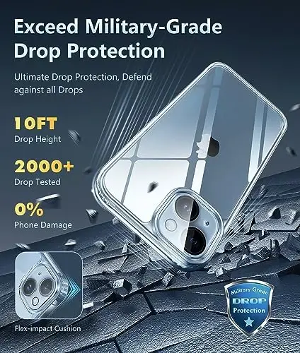 FNTCASE iPhone 15 uchun G'ilof Shaffof: iPhone 14/13 uchun G'ilof Magsafe bilan mos Keladigan Ingichka Sariqlikka qarshi Harbiy Standartga javob beradigan Qattiq Himoya Shaffof Telefon G'ilofi (B-Shaffof) - 5