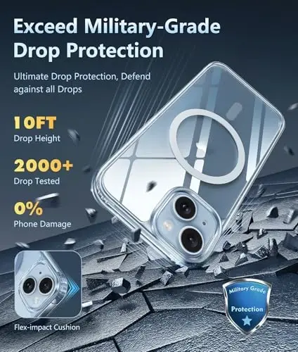 FNTCASE iPhone 15 uchun g‘ilof shaffof: iPhone 14/13 uchun magnitli telefon g‘iloflari, ekran himoyachisi bilan, Magsafe bilan mos, yupqa, sarg‘aymaydigan, mustahkam, himoyalovchi shaffof g‘ilof (A-Clear) - 3