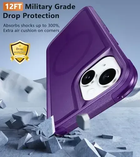 FNTCASE iPhone 15 uchun magnitli gʻilof: Magnitli ikki qavatli harbiy darajadagi zarbga chidamli himoya mobil telefon qopqogʻi - mustahkam bardoshli ogʻir himoya bamperi kuchli binafsha - 6