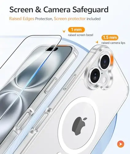 FNTCASE iPhone 16 G‘ilof uchun: [Magsafe bilan mos keladi] [Ekran himoyasi] Sariqlikka qarshi shaffof magnit telefon g‘ilofi - Harbiy darajadagi zarbaga chidamli, tushib ketishdan saqlaydigan himoya g‘iloflari - Shaffof - 4
