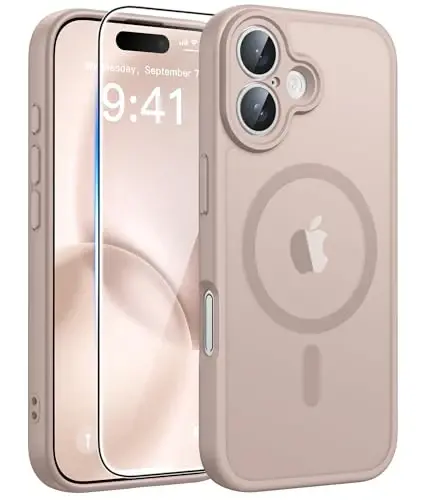 FNTCASE for iPhone 16 Case, Fit for Magsafe, Screen Protector, Desert Gold | Full Camera Protection, Translucent Matte, 14FT Military Grade Drop Proof, Shockproof Protective Phone Cover 