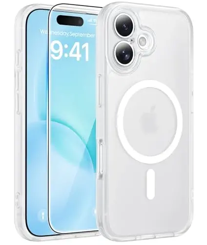 FNTCASE for iPhone 16 Case: [Compatible with Magsafe] Translucent Matte Cases with [Full Camera Protection] [Screen Protector] Military Grade Shockproof Protective Phone Cover - White 