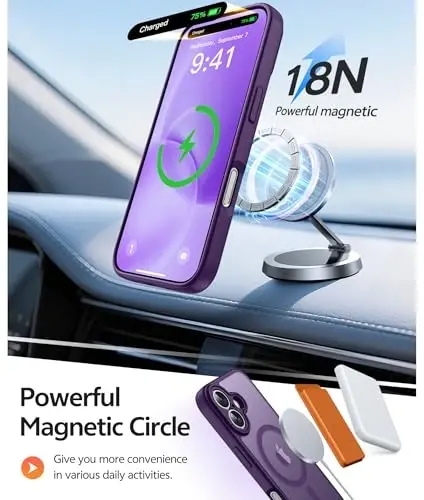 FNTCASE for iPhone 16 Case, Fit for Magsafe, Screen Protector, Purple | Full Camera Protection, Translucent Matte, 14FT Military Grade Drop Proof, Shockproof Protective Phone Cover - 3