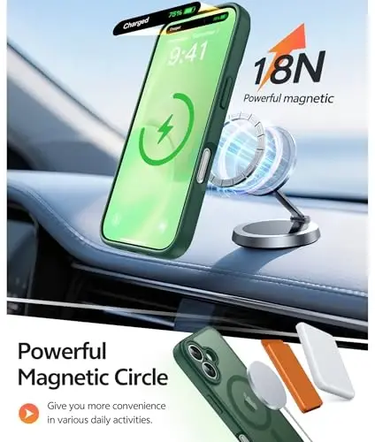 FNTCASE for iPhone 16 Case, Fit for Magsafe, Screen Protector, Green | Full Camera Protection, Translucent Matte, 14FT Military Grade Drop Proof, Shockproof Protective Phone Cover - 3