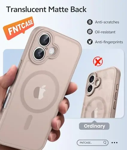 FNTCASE for iPhone 16 Plus Case, Fit for Magsafe, Screen Protector | Full Camera Protection, Translucent Matte, 14FT Military Grade Drop Proof, Shockproof Protective Phone Cover, Desert Gold 