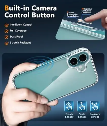 FNTCASE iPhone 16 Plus uchun g'ilof: Harbiy darajadagi tushishdan himoya, shaffof g'iloflar, kamera boshqaruv tugmasi, zarbaga chidamli, sarg'ayishga qarshi telefon qopqog'i (D-shaffof) - 3