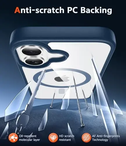 FNTCASE iPhone 16 Plus uchun gʻilof: Magsafe bilan mos keladigan ekran himoyachisi bilan shaffof magnit telefon gʻiloflari Yupqa sargʻayishga qarshi mustahkam zarbga chidamli himoya shaffof mobil telefon qopqogʻi (B-koʻk) - 5