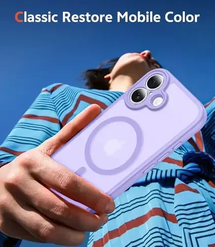 FNTCASE iPhone 16 Plus uchun g'ilof: Magsafe bilan mos keladigan mat magnit telefon g'iloflari, ekran himoyachisi, ingichka sarg'ayishga qarshi, zarbga chidamli himoya yarim shaffof telefon qopqog'i (C-binafsha) - 7