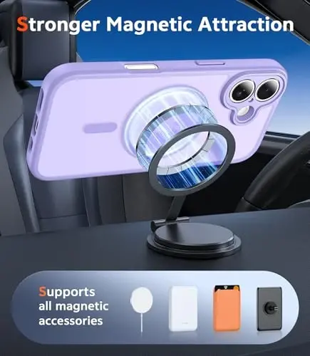 FNTCASE iPhone 16 Plus uchun g'ilof: Magsafe bilan mos keladigan mat magnit telefon g'iloflari, ekran himoyachisi, ingichka sarg'ayishga qarshi, zarbga chidamli himoya yarim shaffof telefon qopqog'i (C-binafsha) - 4