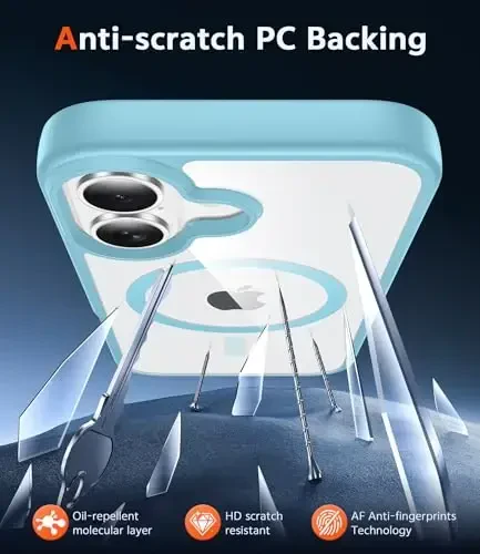 FNTCASE iPhone 16 Plus uchun g'ilof: Magsafe bilan mos keluvchi shaffof magnitli telefon g'iloflari, ingichka, sarg'ayishga qarshi, harbiy standartga javob beradigan zarbadan himoya, mustahkam himoya shaffof g'ilof (D-Teal Magnetic) - 5