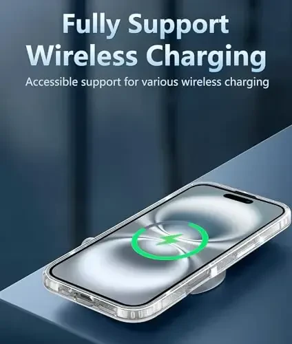 FNTCASE iPhone 16 Plus uchun g‘ilof: Shaffof harbiy darajadagi tushishdan himoya, sarg‘ayishga qarshi telefon qopqog‘i - zarbga chidamli himoya bamperli shaffof yaltiroq g‘iloflar (D-Glitter) - 6