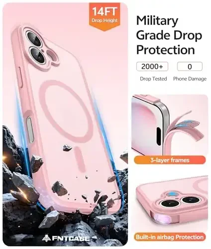 FNTCASE iPhone 16 Plus uchun telefon g‘ilofi: Magnitli yarim shaffof mat zarbga chidamli ingichka mobil telefon qopqog‘i - Harbiy standartga javob beruvchi tushishga chidamli qattiq orqa barmoq izlariga qarshi himoya g‘ilofi - 5