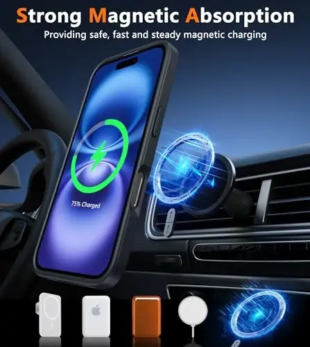 FNTCASE iPhone 16 Plus uchun telefon g'ilofi: Magnitli yarim shaffof mat zarbga chidamli ingichka telefon qopqog'i - Harbiy standartga javob beradigan qattiq orqa barmoq izlariga qarshi himoya g'ilofi - 4