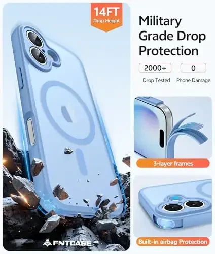 FNTCASE iPhone 16 Plus uchun telefon qutisi: Magnitli yarim shaffof mat zarbga chidamli ingichka mobil telefon qopqog'i - Harbiy standartga mos tushishga chidamli qattiq orqa barmoq izlariga qarshi himoya qutisi - 5