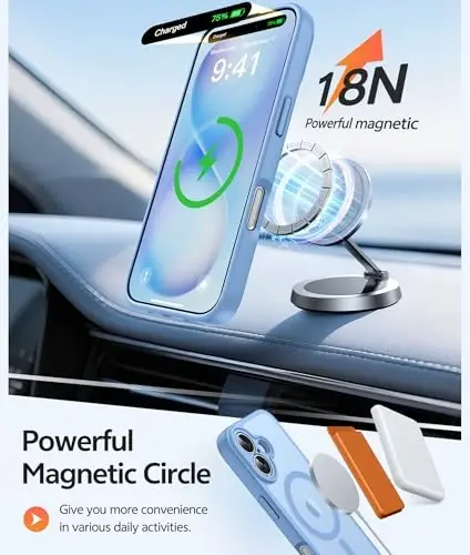 FNTCASE iPhone 16 Plus uchun telefon qutisi: Magnitli yarim shaffof mat zarbga chidamli ingichka mobil telefon qopqog'i - Harbiy standartga mos tushishga chidamli qattiq orqa barmoq izlariga qarshi himoya qutisi - 3