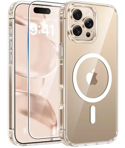 FNTCASE for iPhone 16 Pro Case, Fit for Magsafe, with Screen Protector | Anti Yellowing Magnetic Back, 14FT Military Grade Drop Protection, Shockproof Protective Phone Cover, Transparent - 1