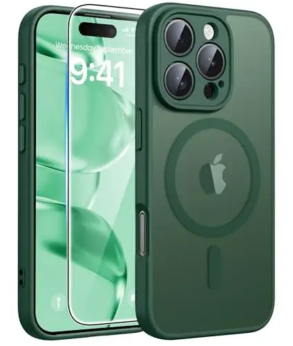 FNTCASE for iPhone 16 Pro Case, Fit for Magsafe, with Screen Protector | Full Camera Protection, Translucent Matte, 14FT Military Grade Drop Proof, Shockproof Protective Phone Cover, Green 