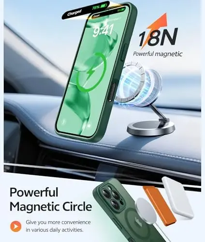 FNTCASE for iPhone 16 Pro Case, Fit for Magsafe, with Screen Protector | Full Camera Protection, Translucent Matte, 14FT Military Grade Drop Proof, Shockproof Protective Phone Cover, Green - 3