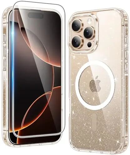 FNTCASE iPhone 16 Pro-Max G‘ilofi: Magsafe bilan mos keluvchi tiniq magnit telefon g‘iloflari, yupqa, sarg‘ayishga qarshi, harbiy darajadagi tushishdan himoya qiluvchi mustahkam shaffof uyali aloqa qoplami (B-Glitter Magnetic) - FNTCASE