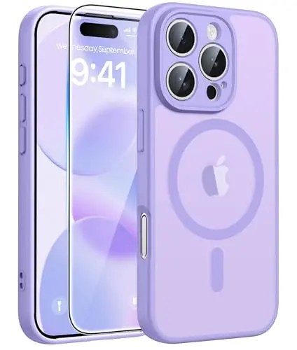 FNTCASE for iPhone 16 Pro Max Case, Fit for Magsafe, Glass Screen Protector | Full Camera Protection, Translucent Matte, 14FT Military Grade Drop Proof, Shockproof Protective Phone Cover, Light Purple 