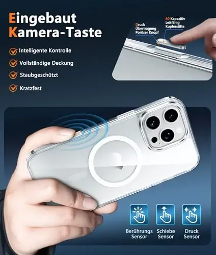 FNTCASE iPhone 16 Pro-Max uchun g‘ilof: Kamera boshqaruvini qo‘llab-quvvatlaydi, magnitli harbiy darajadagi tushishdan himoya, mobil telefon qopqog‘i - mustahkam zarbga chidamli shaffof g‘iloflar (B-Clear) - 5