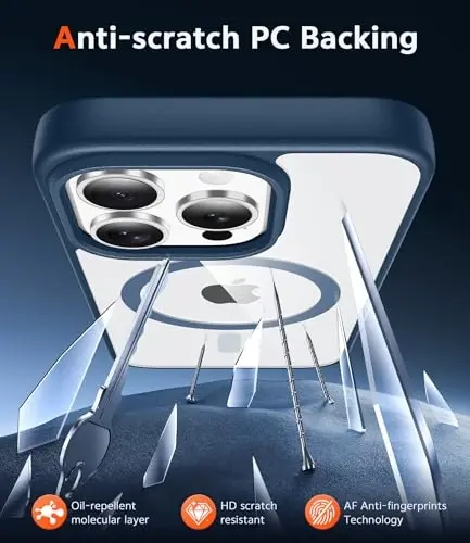 FNTCASE iPhone 16 Pro-Max uchun g'ilof: Magnit harbiy darajadagi tushishdan himoya, sarg'ayishga qarshi mobil telefon qopqog'i - Rugged zarbga chidamli himoya bamperi shaffof g'iloflar (B-ko'k) - 5