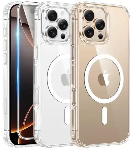 FNTCASE iPhone 16 Pro-Max uchun gʻilof: Magnitli harbiy standartdagi zarbadan himoya, sargʻayishga qarshi telefon qopqogʻi - mustahkam zarbga chidamli shaffof gʻiloflar (A-shaffof) - 6