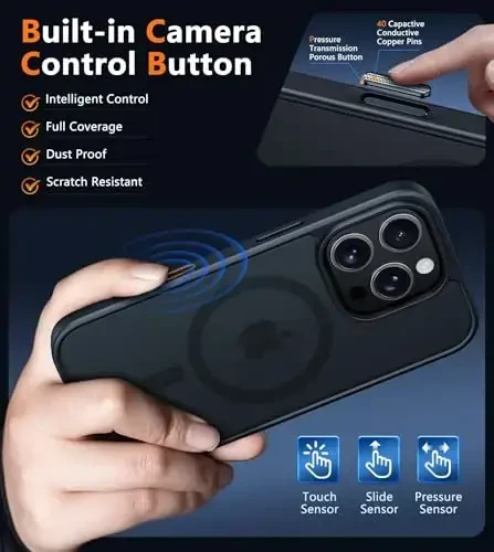 FNTCASE iPhone 16 Pro-Max uchun g'ilof: Magnitli mat o'tkazuvchan harbiy darajadagi tushishdan himoyalovchi telefon g'ilofi | Zarbadan himoya qiluvchi ingichka mustahkam bardoshli himoya bumper qopqog'i - 3