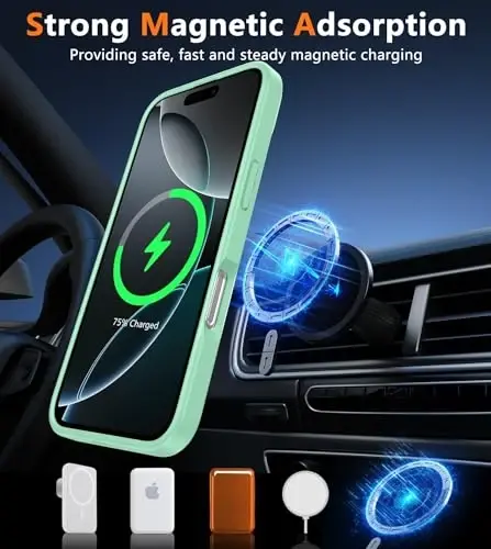 FNTCASE iPhone 16 Pro-Max uchun g'ilof: Magnitli mat yarim shaffof harbiy darajadagi zarbaga chidamli telefon g'ilofi | Zarbadan himoya qiluvchi yupqa, mustahkam va bardoshli bamper qopqog'i - 4