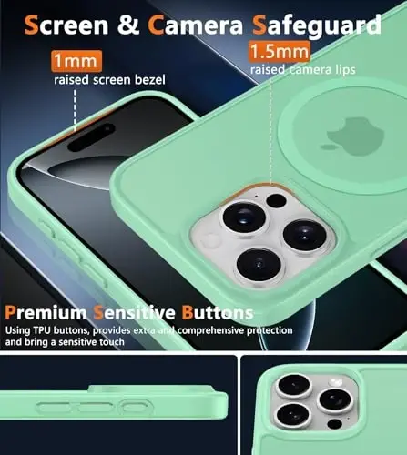 FNTCASE iPhone 16 Pro-Max uchun g'ilof: Magnitli mat yarim shaffof harbiy darajadagi zarbaga chidamli telefon g'ilofi | Zarbadan himoya qiluvchi yupqa, mustahkam va bardoshli bamper qopqog'i - 5