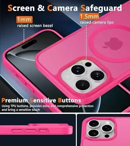 FNTCASE iPhone 16 Pro-Max uchun g‘ilof: Magnitli mat yarim shaffof harbiy standartdagi zarbaga chidamli telefon g‘ilofi | Zarbalarga bardoshli ingichka mustahkam himoya bamperi - 5