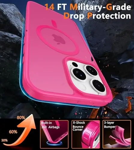 FNTCASE iPhone 16 Pro-Max uchun g‘ilof: Magnitli mat yarim shaffof harbiy standartdagi zarbaga chidamli telefon g‘ilofi | Zarbalarga bardoshli ingichka mustahkam himoya bamperi - 6