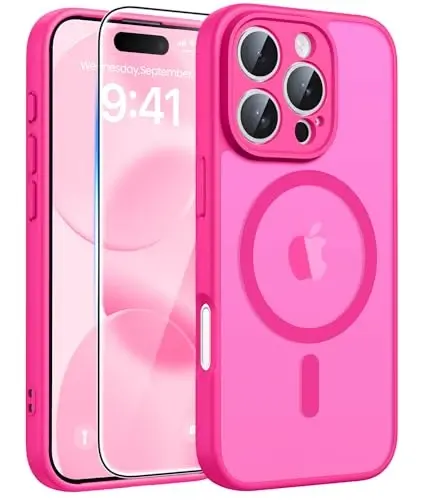 FNTCASE iPhone 16 Pro-Max uchun g‘ilof: Magnitli mat yarim shaffof harbiy standartdagi zarbaga chidamli telefon g‘ilofi | Zarbalarga bardoshli ingichka mustahkam himoya bamperi 
