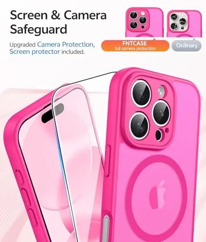 FNTCASE iPhone 16 Pro-Max uchun g‘ilof: Magnitli mat yarim shaffof harbiy standartdagi zarbaga chidamli telefon g‘ilofi | Zarbalarga bardoshli ingichka mustahkam himoya bamperi - 4