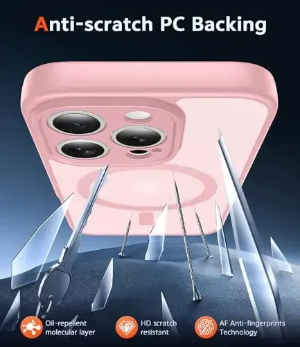 FNTCASE iPhone 16 Pro-Max uchun g'ilof: Magnitli mato tuzilishli harbiy darajadagi tushishdan himoya qiluvchi yarim shaffof telefon qopqog'i - Yengil, mustahkam, zarbga chidamli himoya tamponli telefon g'ilofi (C-pushti) - 5