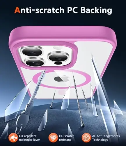 FNTCASE iPhone 16 Pro-Max uchun gʻilof: Magsafe bilan mos keladigan ekran himoyachisi bilan magnitli shaffof telefon gʻiloflari, ingichka, sargʻayishga qarshi, zarbga chidamli, himoya shaffof telefon qopqogʻi (B-pushti) - 5
