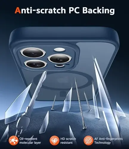 FNTCASE iPhone 16 Pro-Max uchun g‘ilof: Magsafe bilan mos keluvchi ekran himoyachisi bilan mat magnit telefon g‘iloflari Yaxshilikka qarshi ingichka mustahkam zarbaga chidamli himoya yarim shaffof uyali telefon qopqog‘i (C-ko‘k) - 5