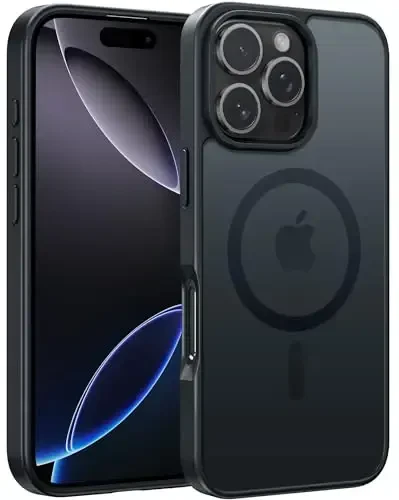 FNTCASE iPhone 16 Pro-Max uchun g‘ilof: [Magsafe bilan mos] Yarim shaffof mat magnitli telefon qopqog‘i - Harbiy darajadagi tushishdan himoya zarbaga chidamli himoya g‘iloflari - Qora - FNTCASE