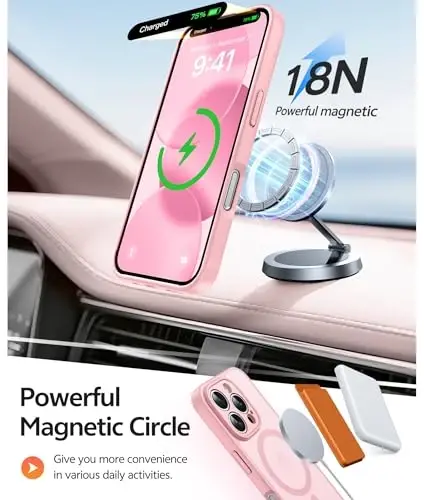 FNTCASE iPhone 16 Pro Max uchun g'ilof: [Magsafe bilan mos] Yarim shaffof matli g'iloflar [Kamera to'liq himoyalangan] [Ekran himoyachisi] Harbiy darajadagi zarbga chidamli himoya telefon qopqog'i - och pushti - 3