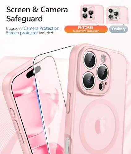 FNTCASE iPhone 16 Pro uchun g'ilof: Ekran himoyachisi bilan kuchli magnitli telefon g'ilofi | Yarim shaffof mato ingichka zarbga chidamli himoya tomchidan himoya qiluvchi telefon qopqog'i - 4