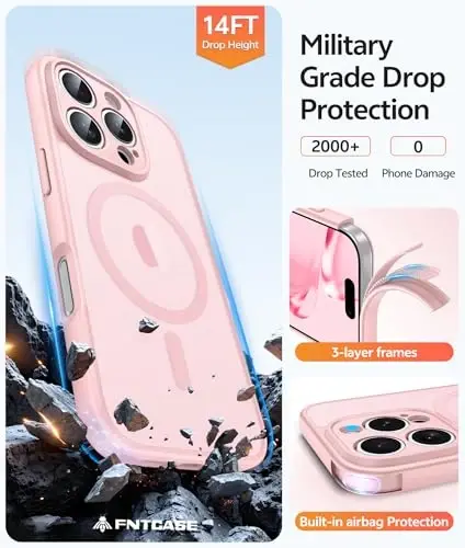 FNTCASE iPhone 16 Pro uchun g'ilof: Ekran himoyachisi bilan kuchli magnitli telefon g'ilofi | Yarim shaffof mato ingichka zarbga chidamli himoya tomchidan himoya qiluvchi telefon qopqog'i - 5
