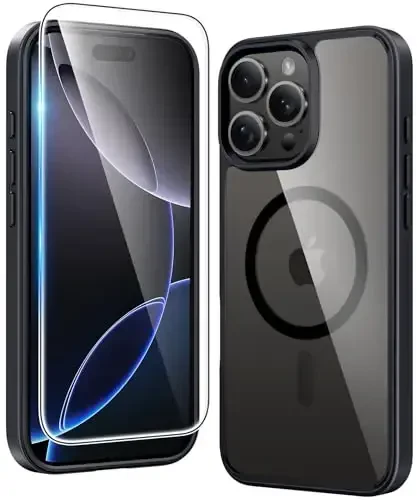 FNTCASE iPhone 16 Pro uchun g‘ilof: iPhone 16 Pro telefon uchun shaffof g‘ilof Magnitli harbiy darajadagi tushishdan himoya, sarg‘ayishga qarshi mobil telefon qopqog‘i - mustahkam zarbga chidamli himoya shaffof g‘iloflar (B-qora) - FNTCASE