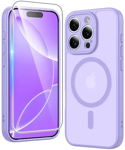 FNTCASE iPhone 16 Pro uchun g‘ilof: Magnitli mat qoplamali yarim shaffof telefon g‘iloflari ekran himoyachisi va linza himoyasi bilan, bardoshli to‘qimali zarbga chidamli ingichka mobil qopqoq (C-binafsha) - 1