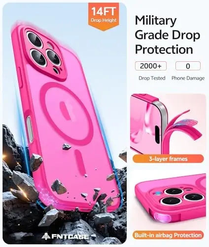 FNTCASE iPhone 16 Pro uchun g'ilof: Magnitli mat shaffof harbiy darajadagi tushishdan himoya qiluvchi telefon g'ilofi | Zarba o'tkazmaydigan yupqa mustahkam bardoshli himoya bumper qopqog'i - 5