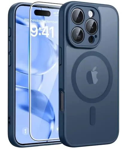 FNTCASE iPhone 16 Pro uchun g‘ilof: Magnitli mat yarim shaffof harbiy standartga mos zarbaga chidamli telefon g‘ilofi | Yengil, mustahkam, bardoshli himoya bamperi 