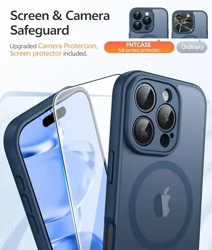 FNTCASE iPhone 16 Pro uchun g‘ilof: Magnitli mat yarim shaffof harbiy standartga mos zarbaga chidamli telefon g‘ilofi | Yengil, mustahkam, bardoshli himoya bamperi - 4